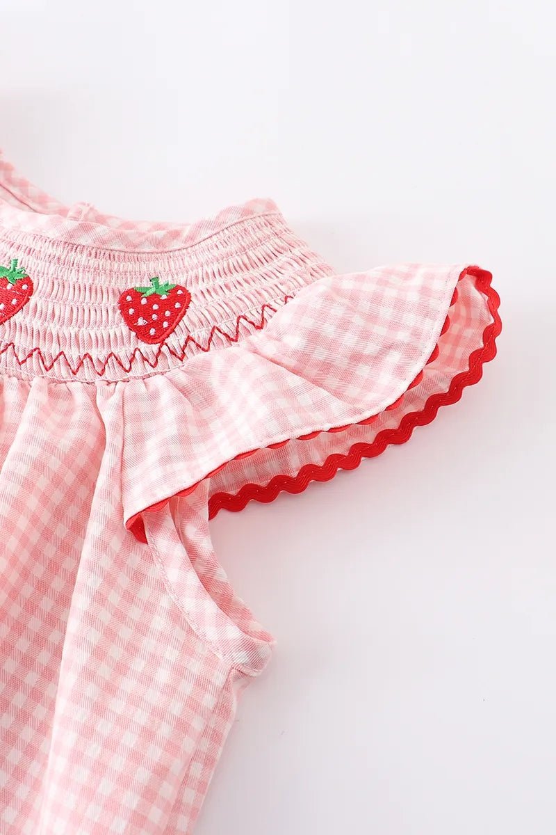 Rylee Faith Designs Baby Girls Strawberry Embroidered Plaid Smocked Dress -