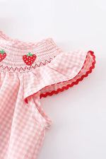 Rylee Faith Designs Baby Girls Strawberry Embroidered Plaid Smocked Dress -
