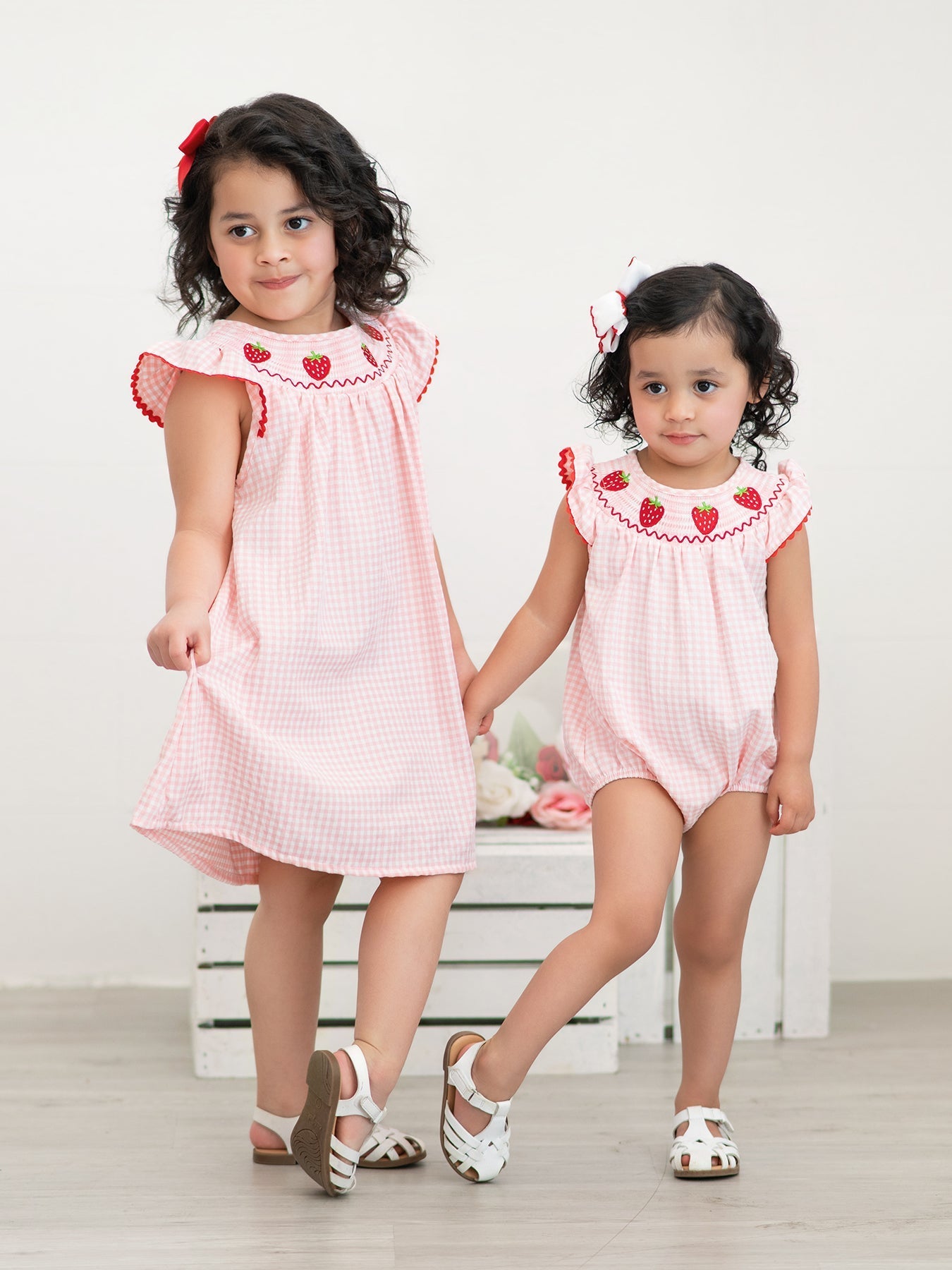 Rylee Faith Designs Baby Girls Strawberry Embroidered Plaid Smocked Dress -