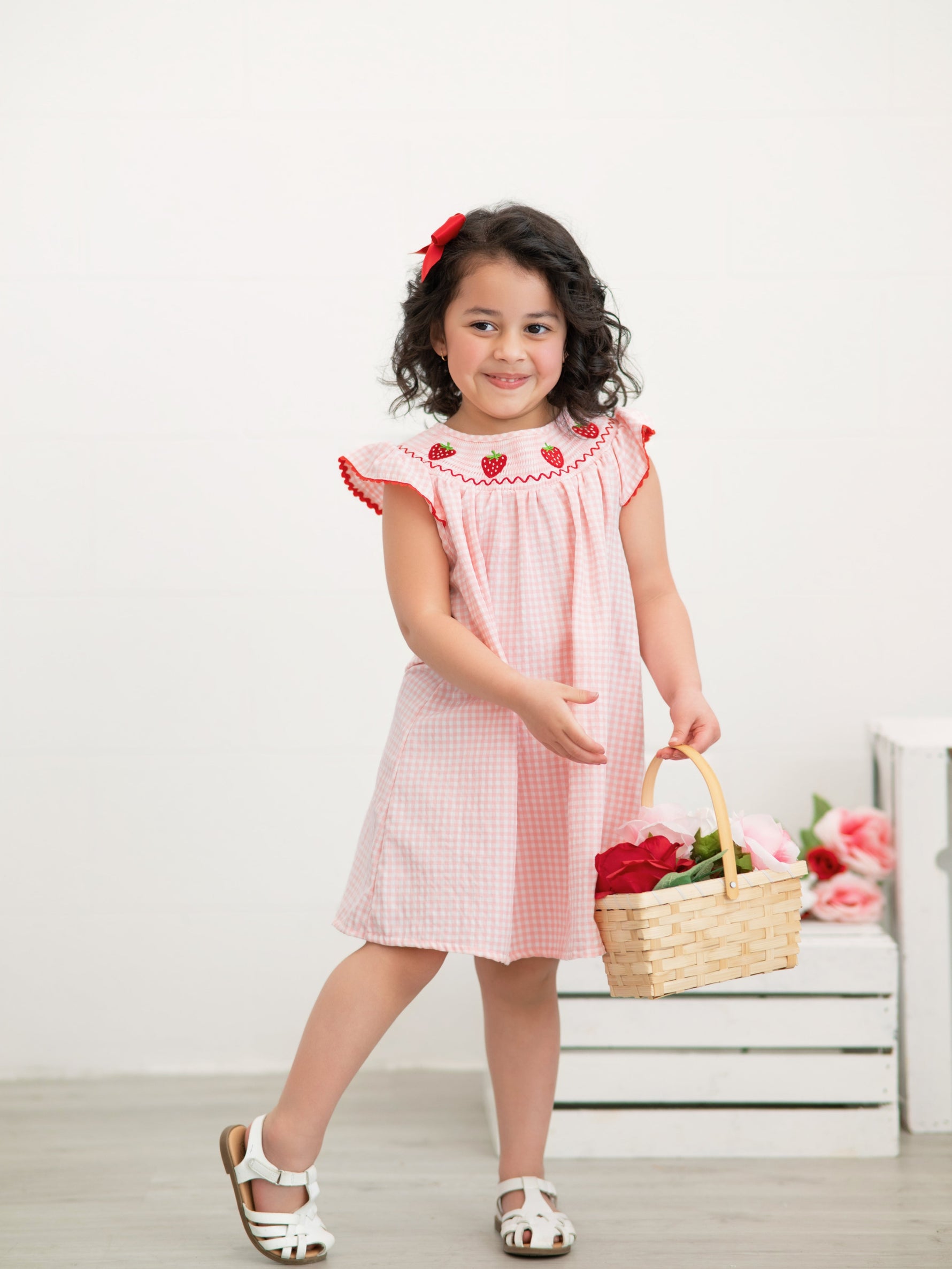 Rylee Faith Designs Baby Girls Strawberry Embroidered Plaid Smocked Dress -