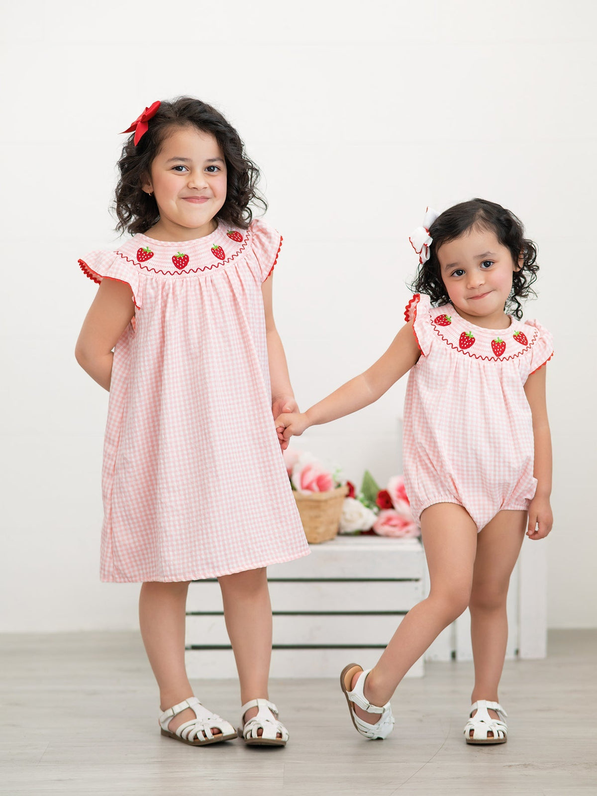 Rylee Faith Designs Baby Girls Strawberry Embroidered Plaid Smocked Dress -