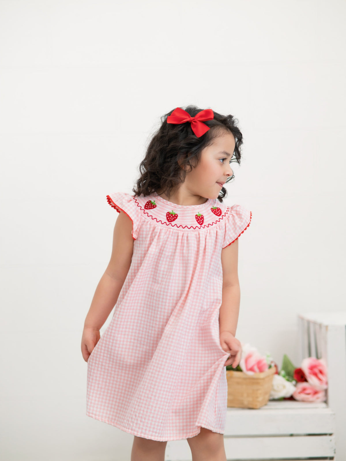 Rylee Faith Designs Baby Girls Strawberry Embroidered Plaid Smocked Dress -