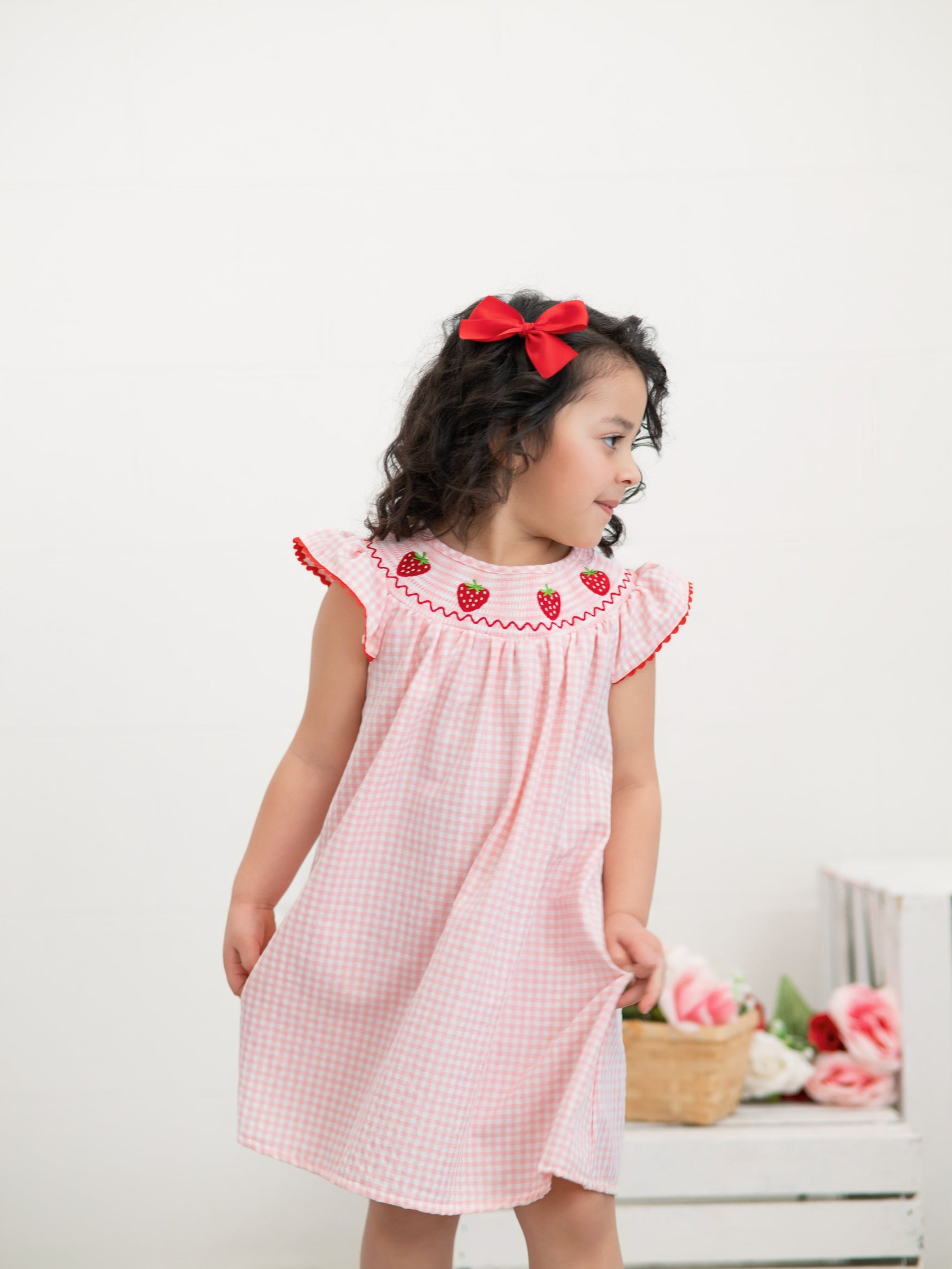 Rylee Faith Designs Baby Girls Strawberry Embroidered Plaid Smocked Dress -