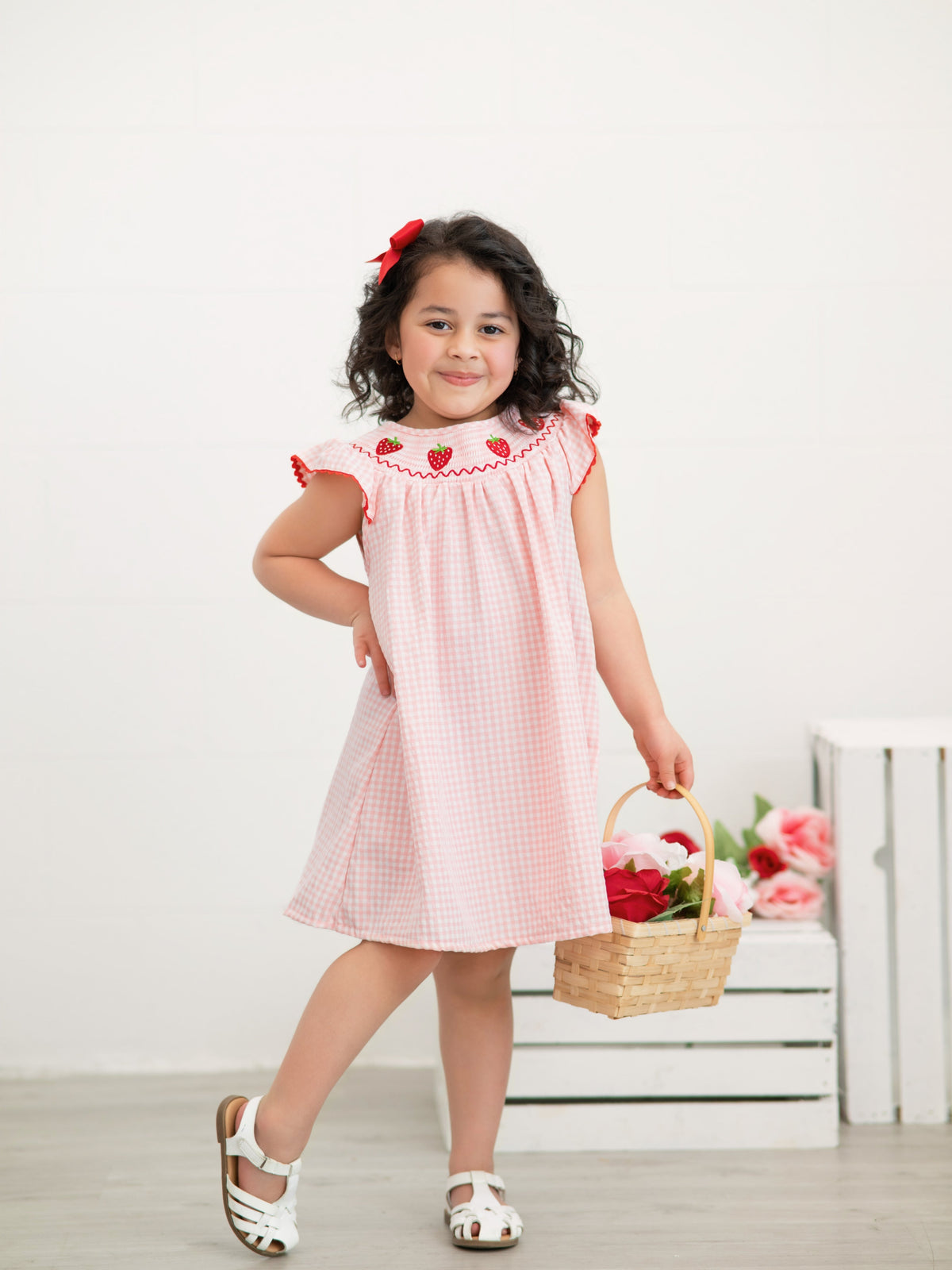 Rylee Faith Designs Baby Girls Strawberry Embroidered Plaid Smocked Dress -