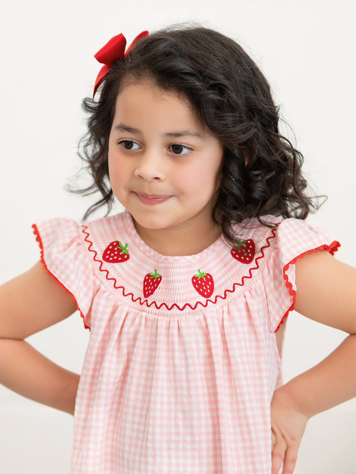 Rylee Faith Designs Baby Girls Strawberry Embroidered Plaid Smocked Dress -