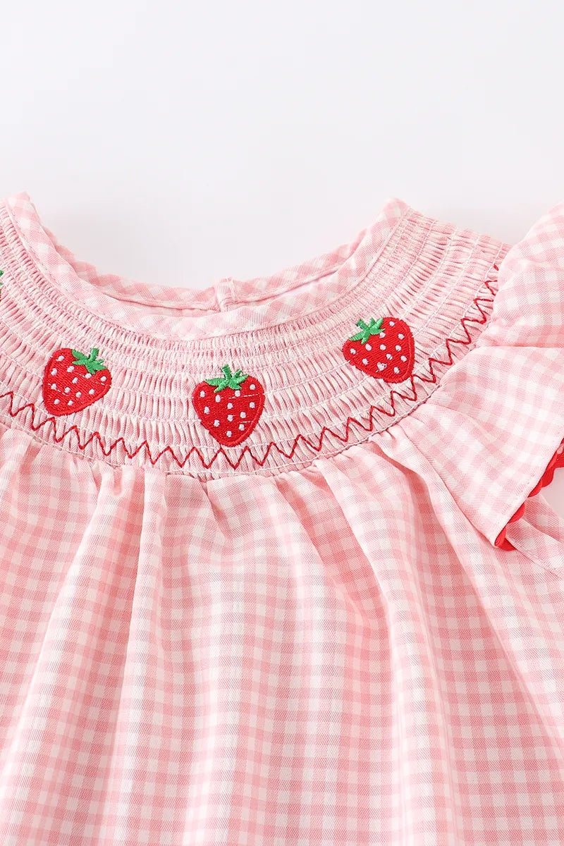 Rylee Faith Designs Baby Girls Strawberry Embroidered Plaid Smocked Dress -