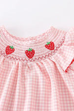 Rylee Faith Designs Baby Girls Strawberry Embroidered Plaid Smocked Dress -