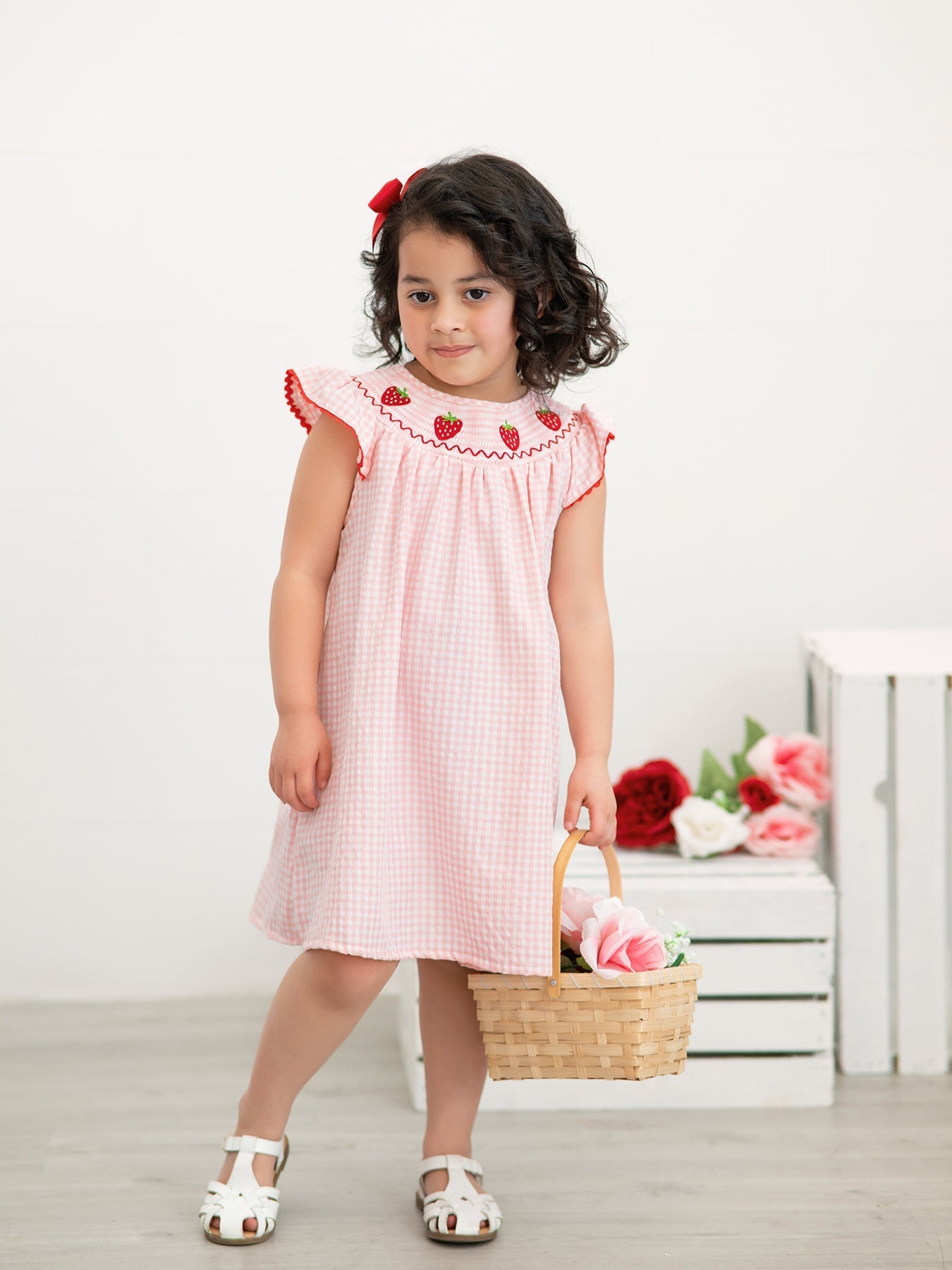 Rylee Faith Designs Baby Girls Strawberry Embroidered Plaid Smocked Dress -