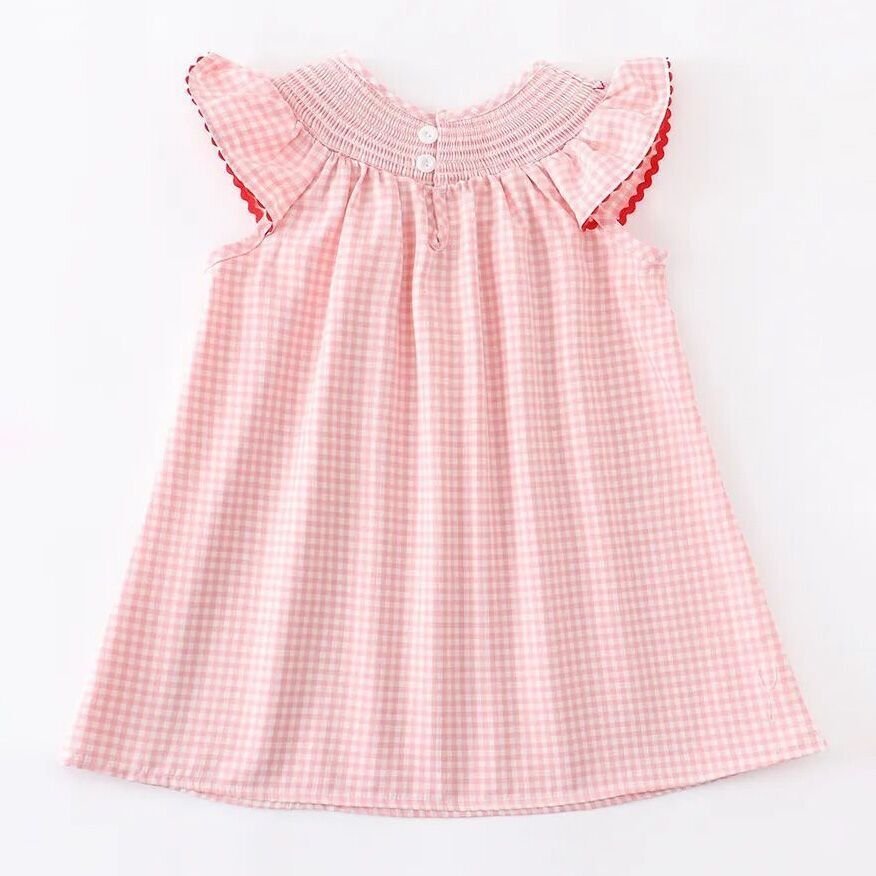 Rylee Faith Designs Baby Girls Strawberry Embroidered Plaid Smocked Dress -