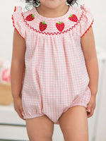 Rylee Faith Designs Baby Girls Strawberry Plaid Smocked Romper - 