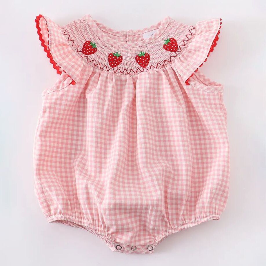 Rylee Faith Designs Baby Girls Strawberry Plaid Smocked RomperEveretts Place