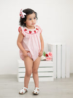 Rylee Faith Designs Baby Girls Strawberry Plaid Smocked Romper - 