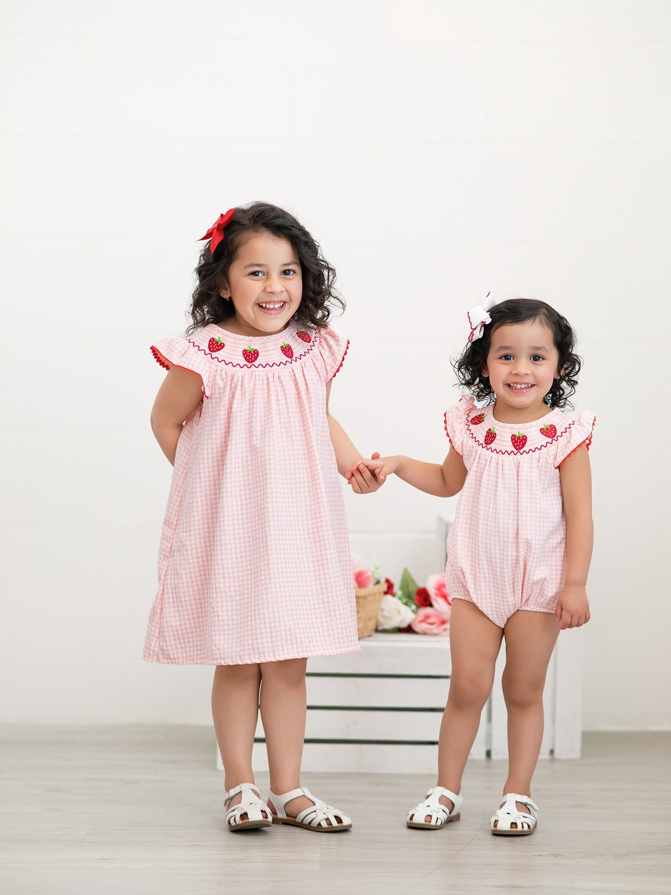 Rylee Faith Designs Baby Girls Strawberry Plaid Smocked Romper - 