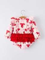 Rylee Faith Designs Baby Girls Valentine’s Bow Print Long Sleeve Ruffle Romper - 