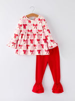 Rylee Faith Designs Baby Girls Valentine’s Bow Print Long Sleeve Ruffle Set - 
