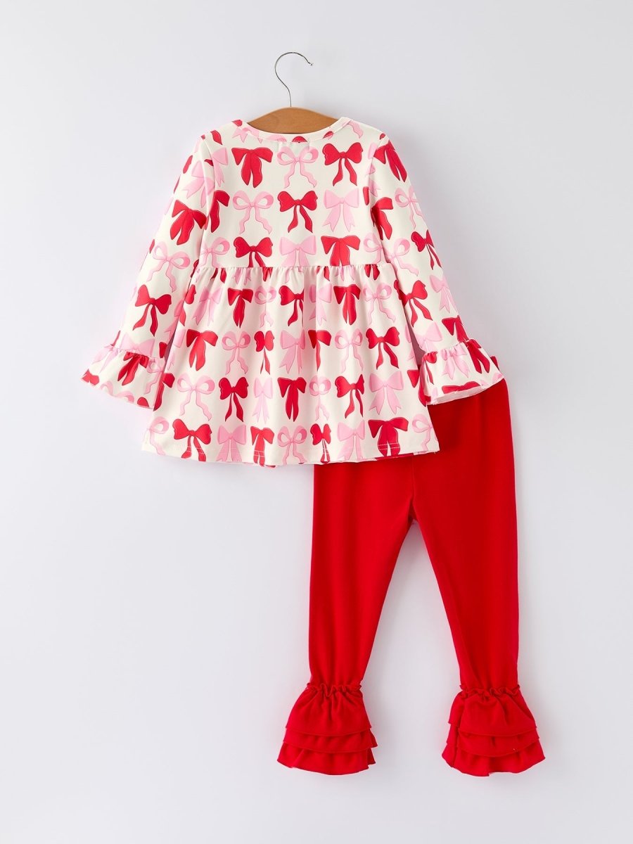 Rylee Faith Designs Baby Girls Valentine’s Bow Print Long Sleeve Ruffle Set - 