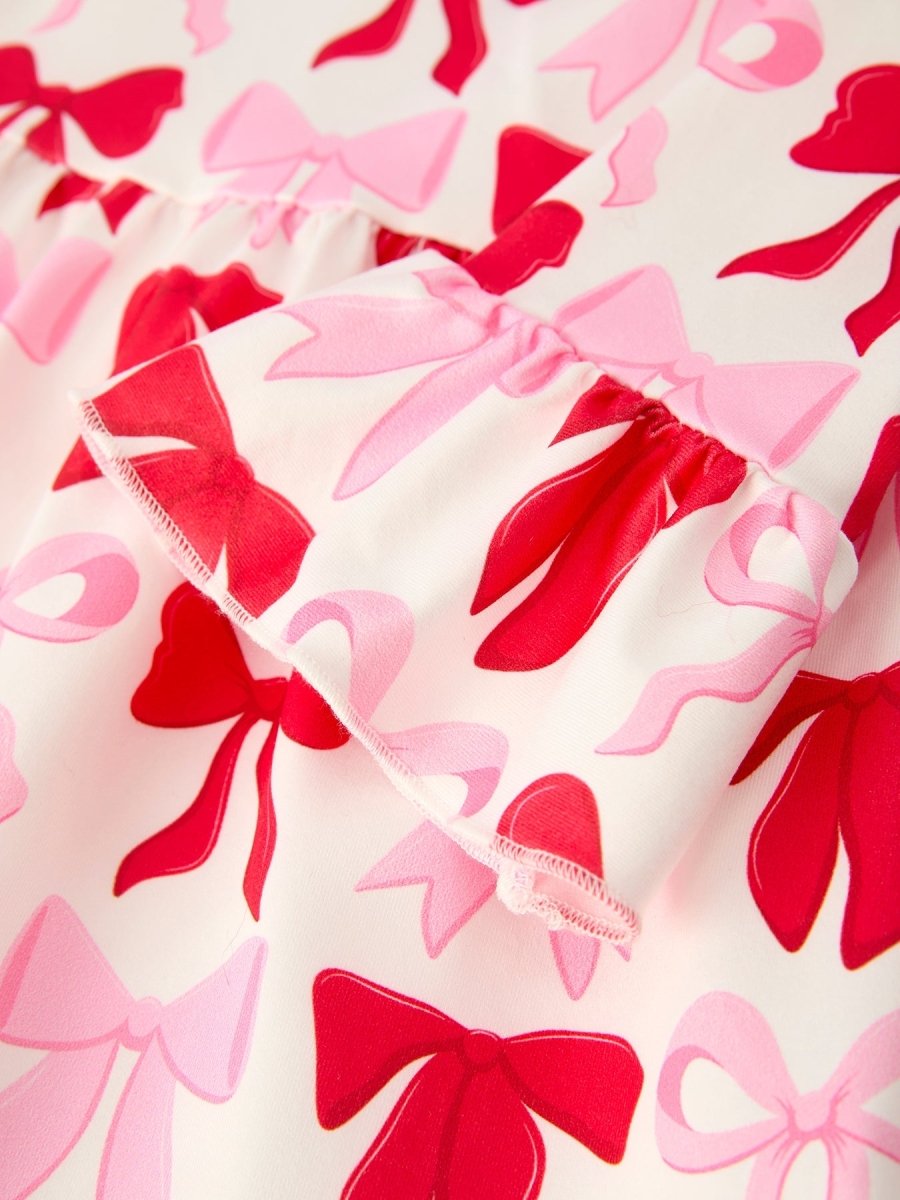 Rylee Faith Designs Baby Girls Valentine’s Bow Print Long Sleeve Ruffle Set - 