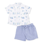 Angel Dear Baby Golf Carts Blue - Polo Button Up with Casual Short - 
