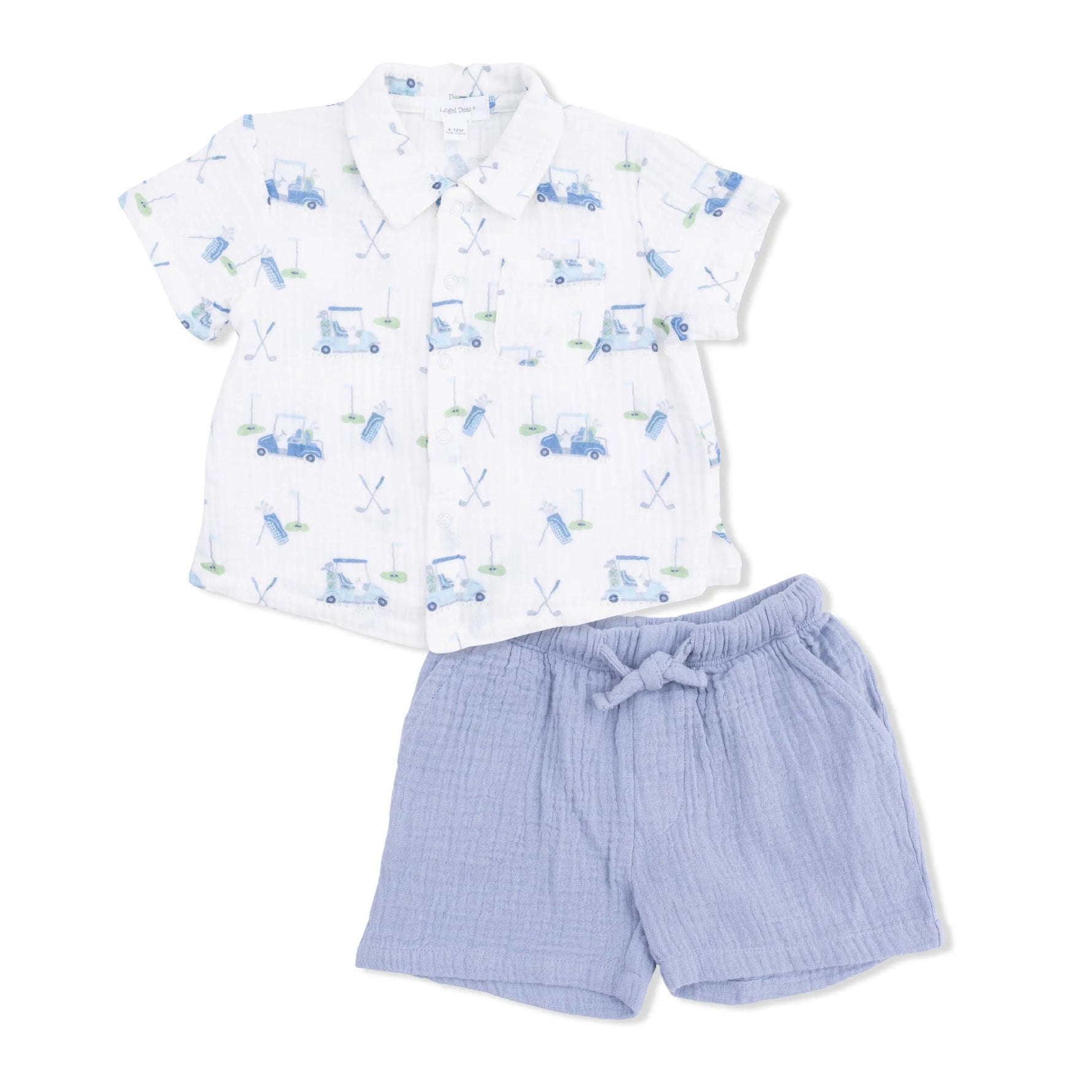 Angel Dear Baby Golf Carts Blue - Polo Button Up with Casual Short - 
