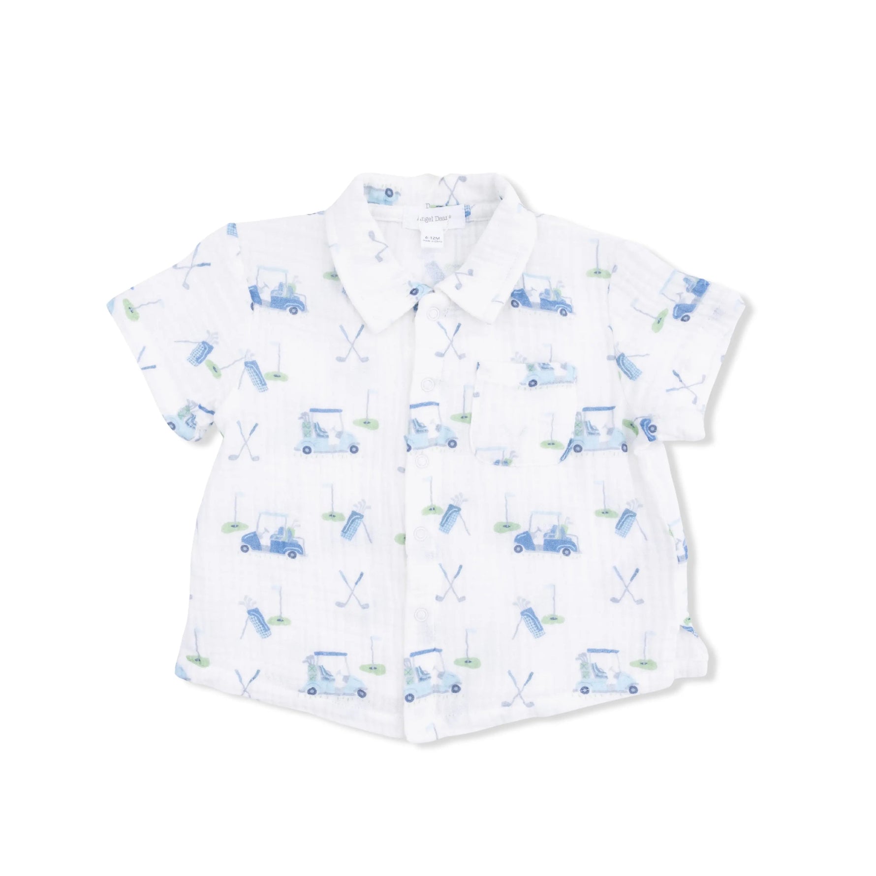 Angel Dear Baby Golf Carts Blue - Polo Button Up with Casual Short - 