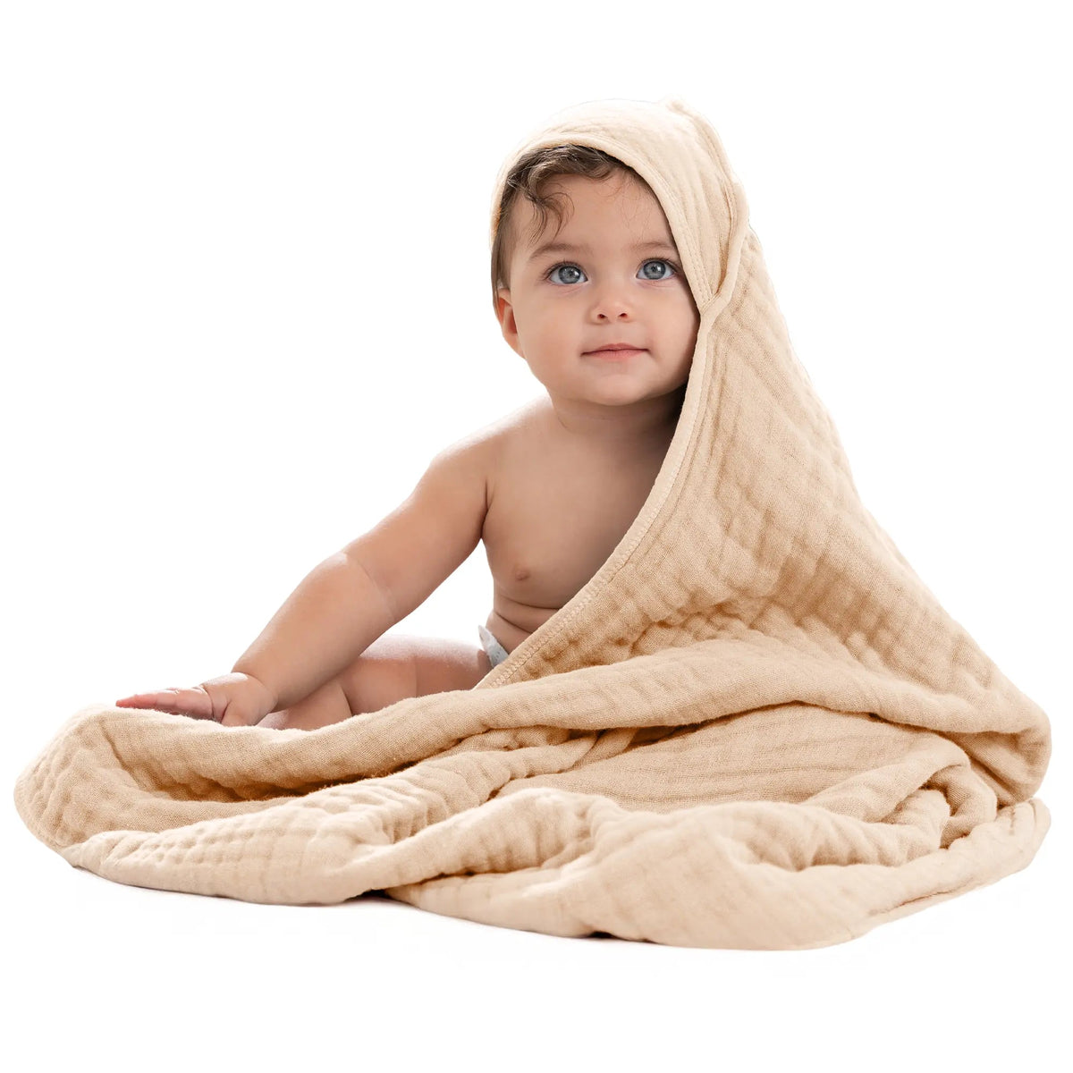 Comfy Cubs Baby Hooded Towels in Cream - 