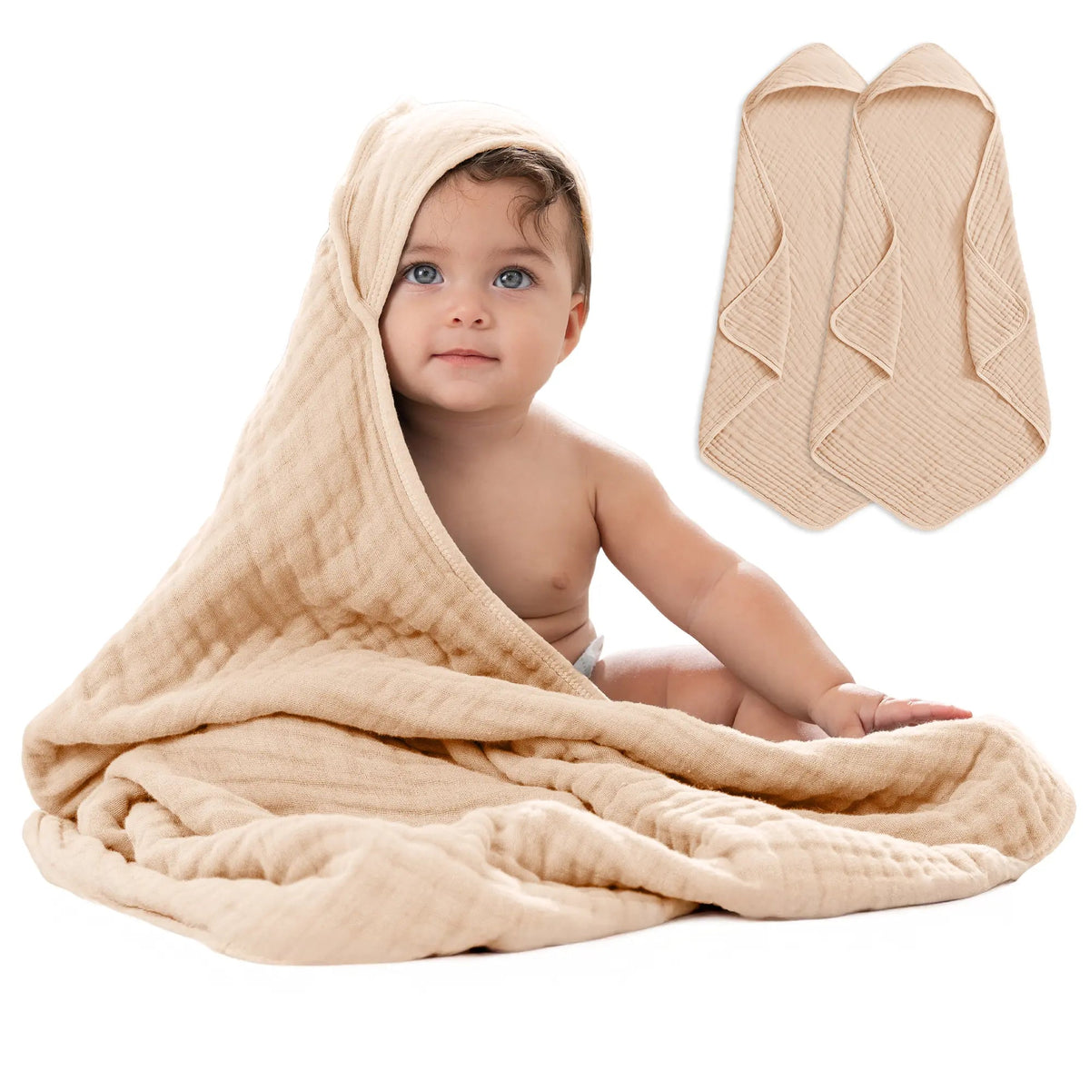 Comfy Cubs Baby Hooded Towels in Cream - 