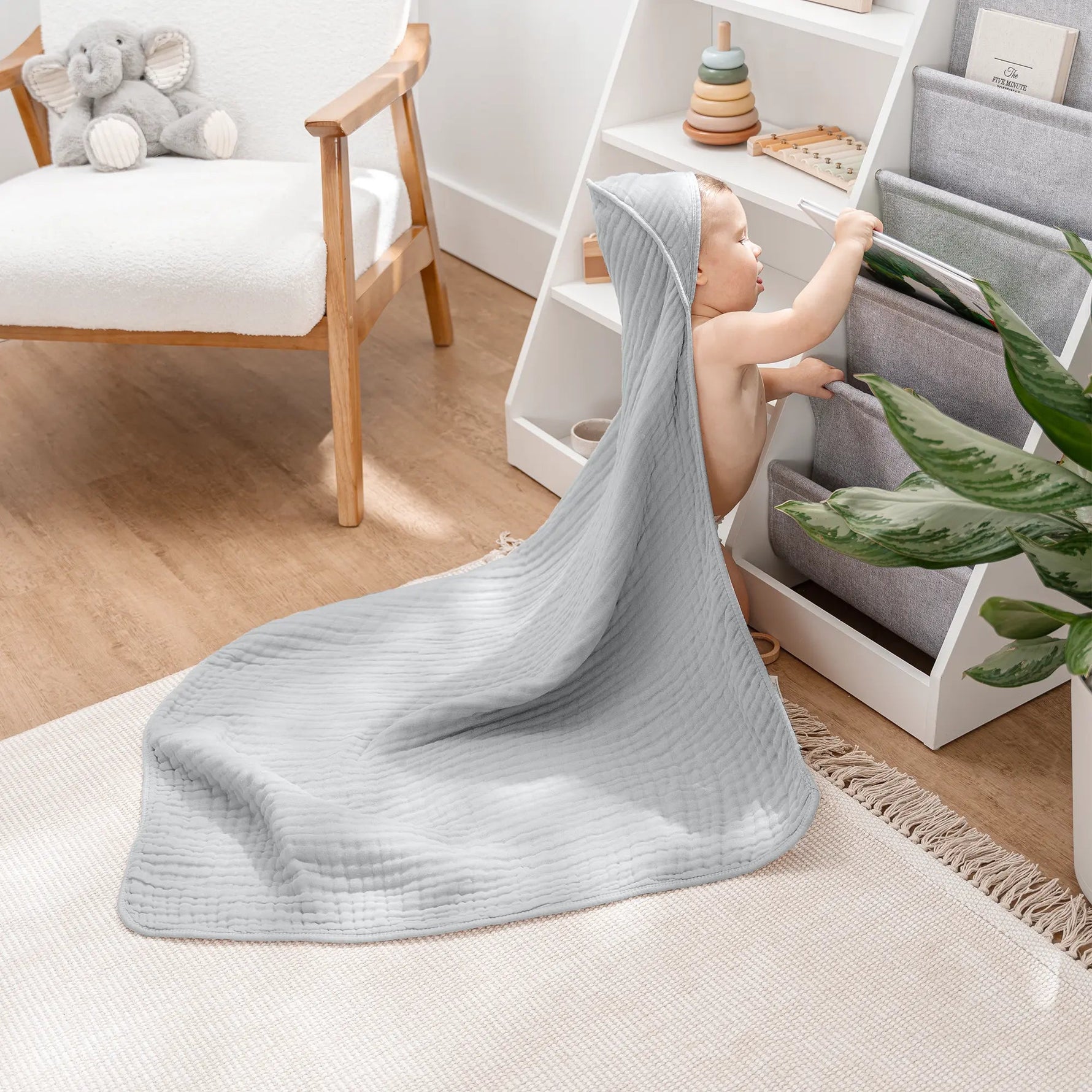 Comfy Cubs Baby Hooded Towels in Heather Blue - 