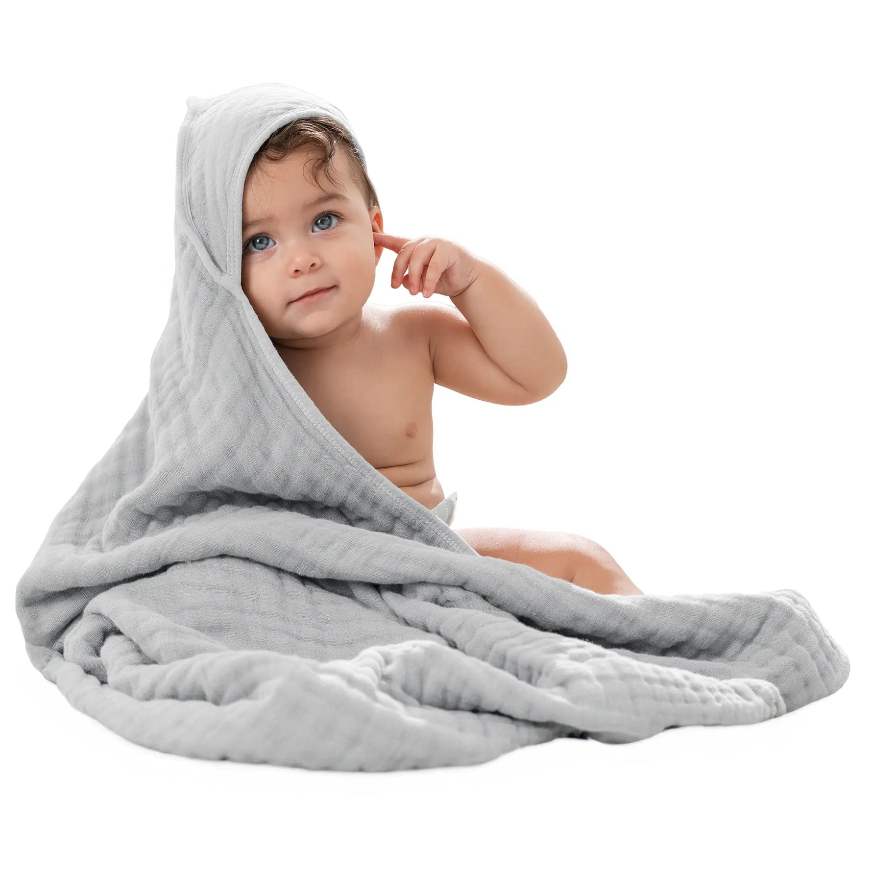 Comfy Cubs Baby Hooded Towels in Heather Blue - 
