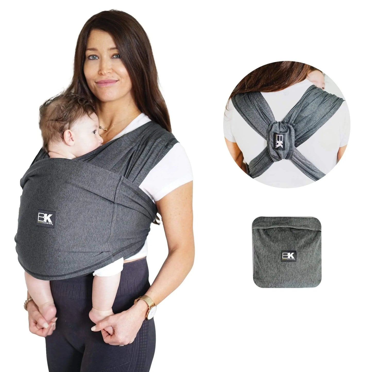 Baby K'tan Active Yoga Baby Carrier Heather Black Lightweight Breathable Carrier Baby K'tan