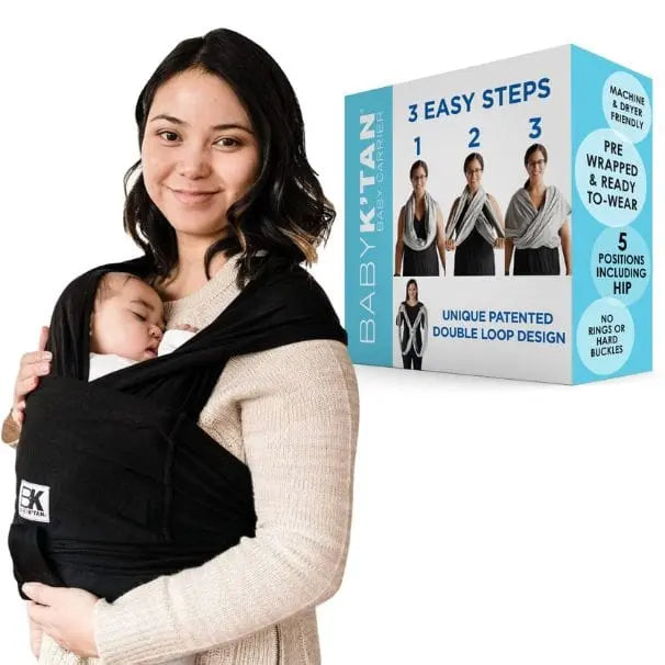 Baby K'tan Original Baby Carrier Black Wrap Style Cotton Hands Free Baby K'tan