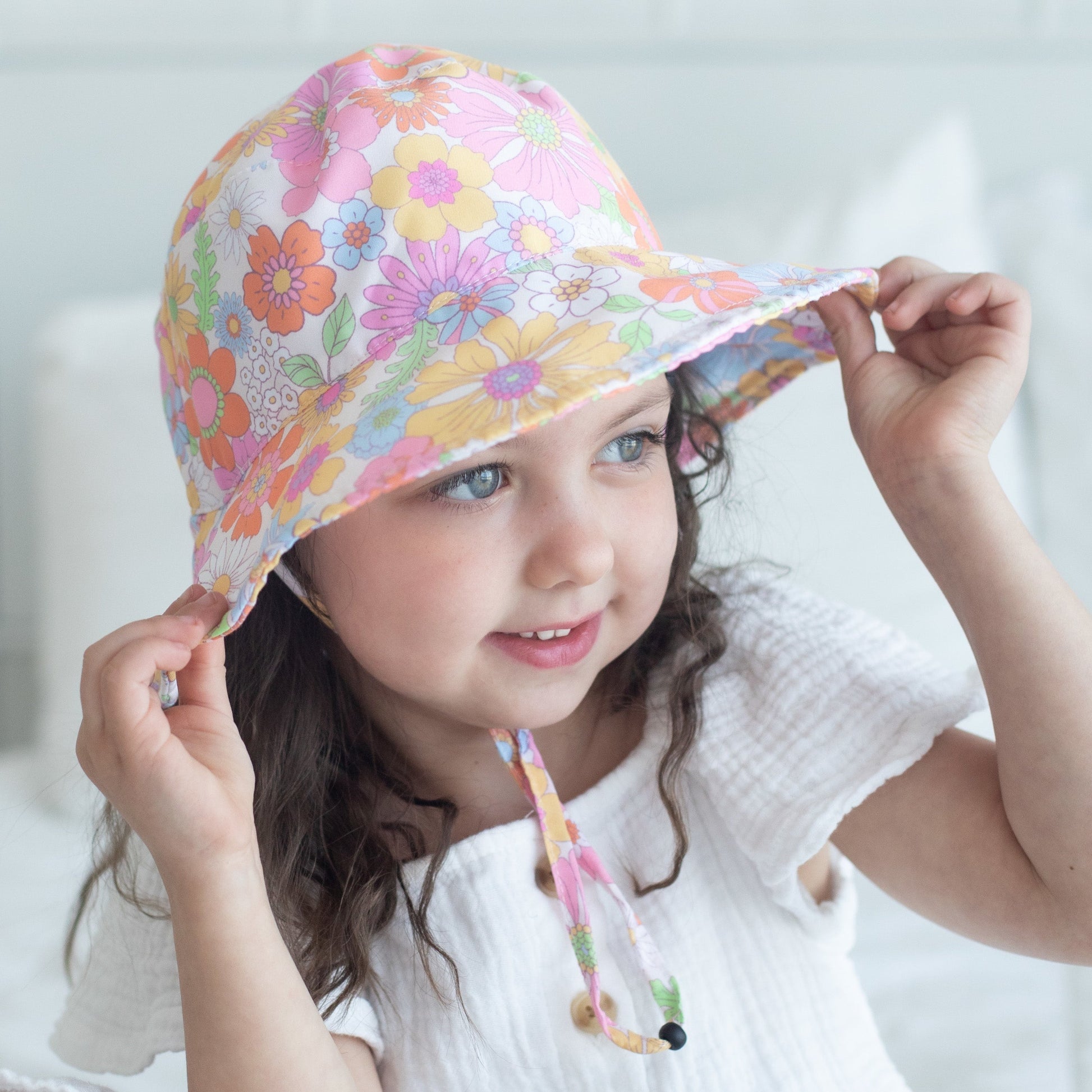 Baby And Kids Sun Hat Retro Floral Design Stylish UV Protection Honey Lemonade