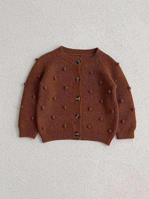 Brown beige baby and kids unisex sweater with 3D embroidered dots.