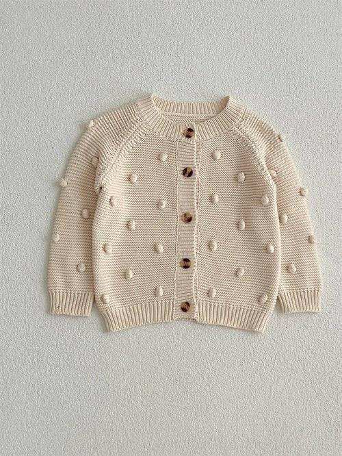 Baby & Kids unisex sweater with 3D embroidered dots, brown beige fabric.