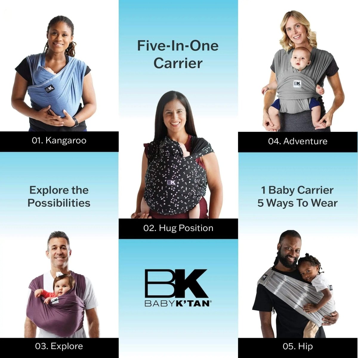 Baby K'tan Baby K'tan Original Baby Carrier Black Wrap Style Cotton Hands Free - 