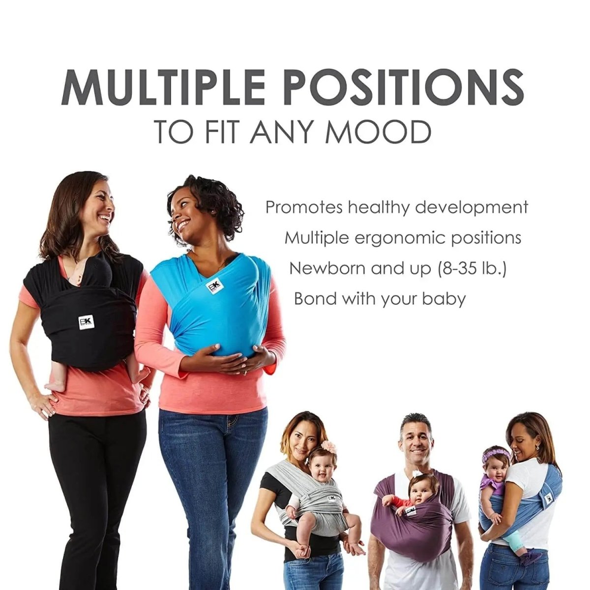 Baby K'tan Baby K'tan Original Baby Carrier Black Wrap Style Cotton Hands Free - 