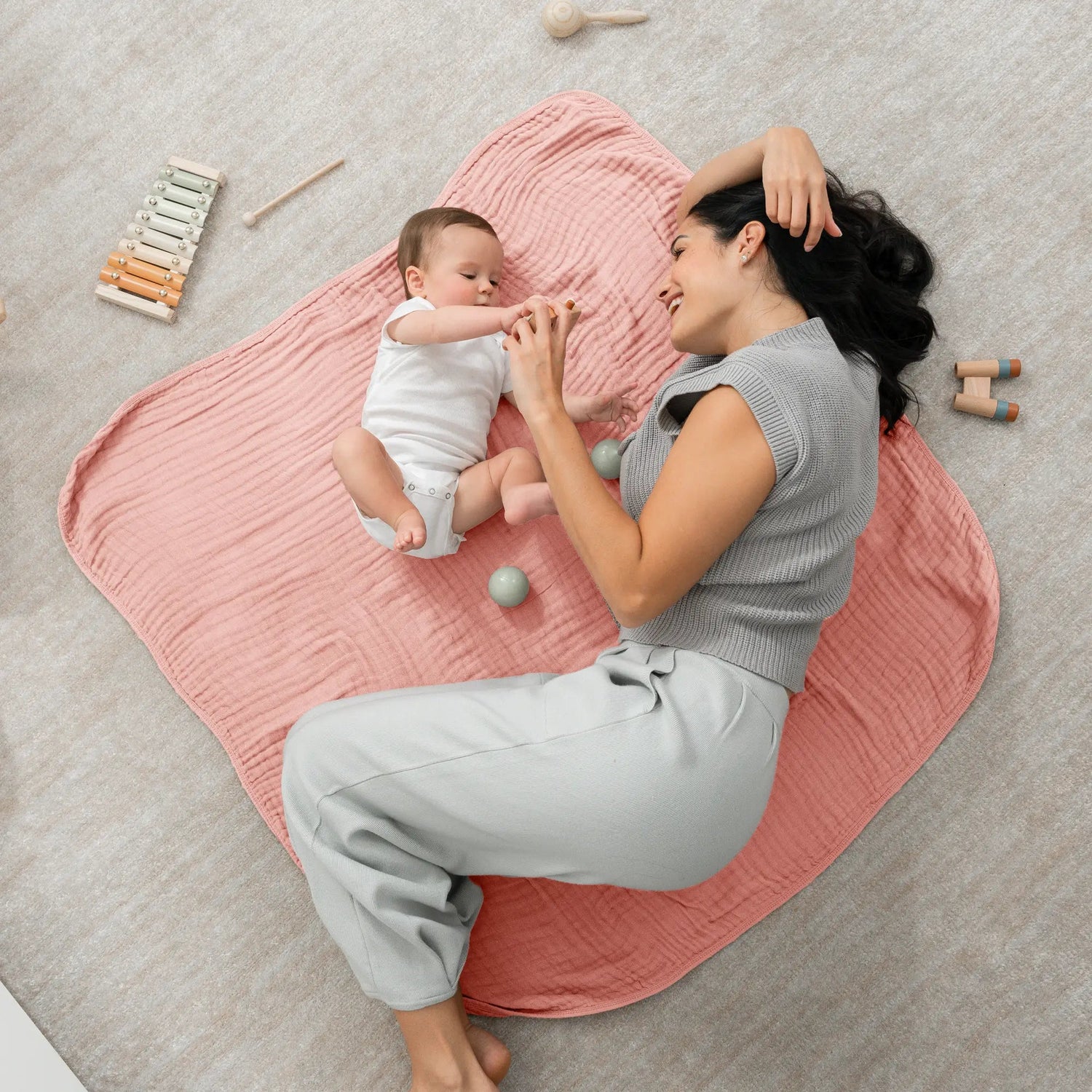 Comfy Cubs Baby Muslin Blanket in Bold Blush - 