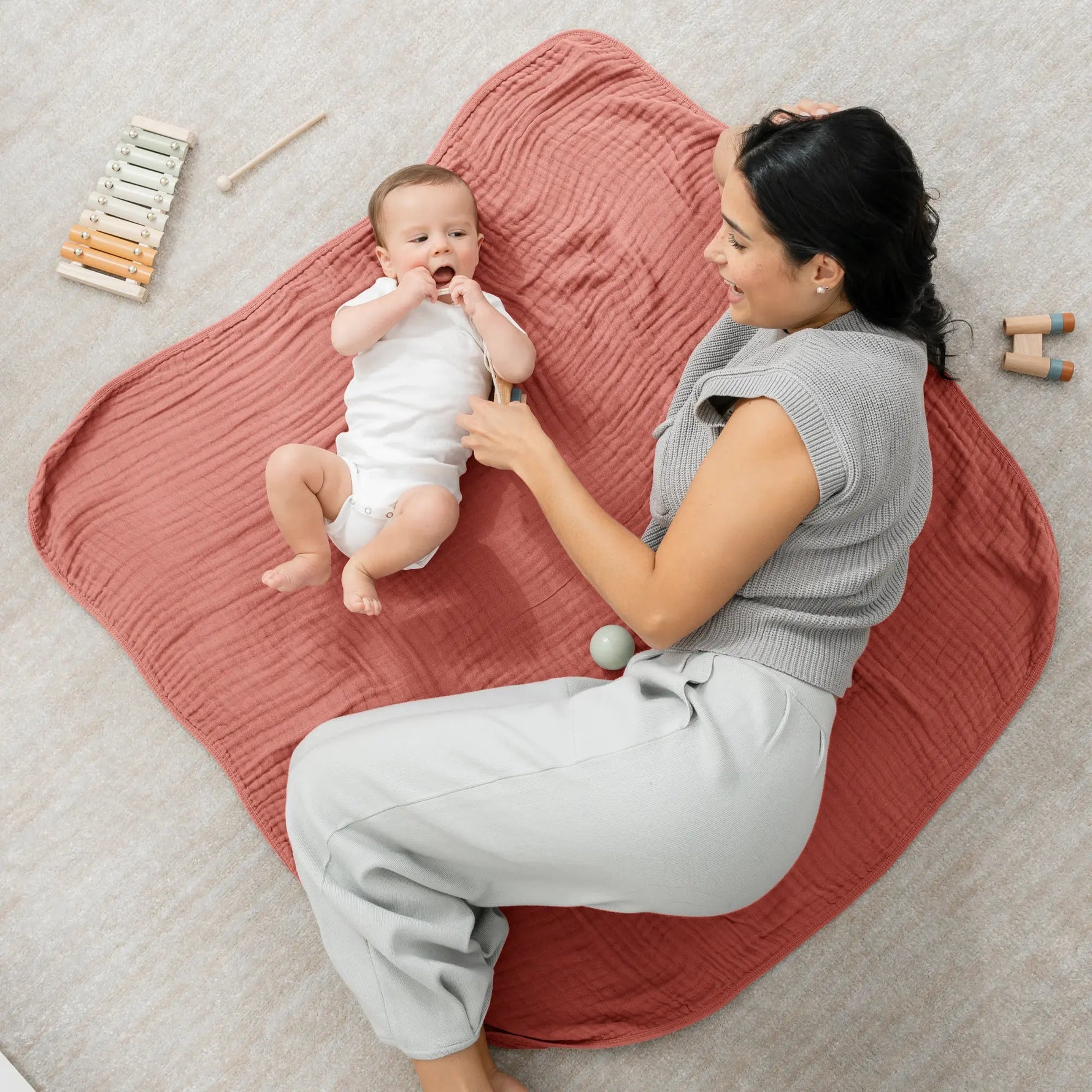 Comfy Cubs Baby Muslin Blanket in Dusty Rose - 