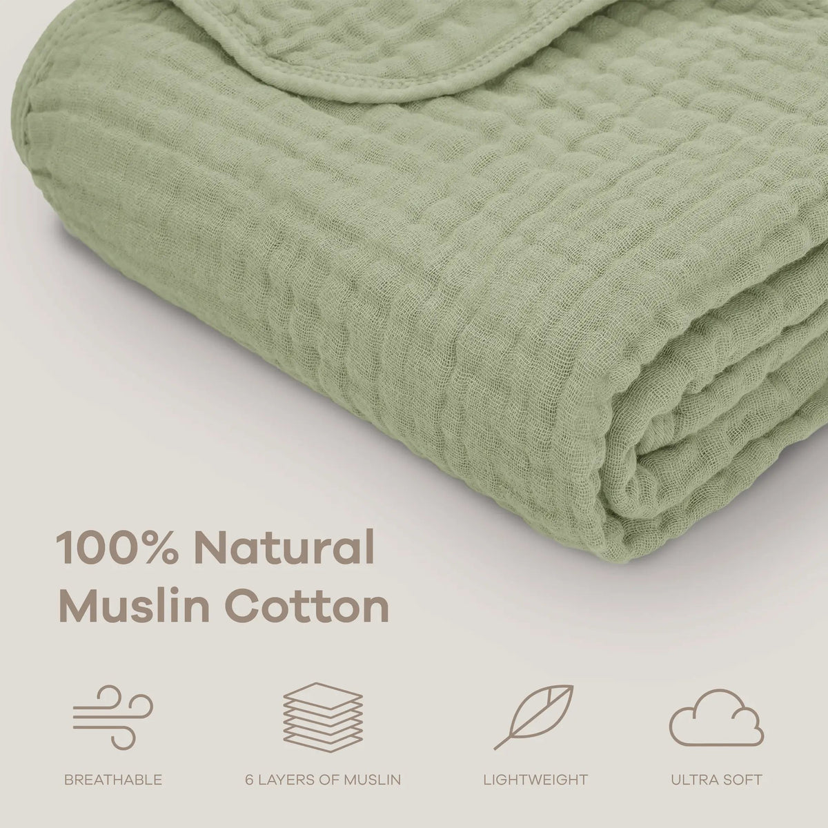 Comfy Cubs Baby Muslin Blanket in Sage - 