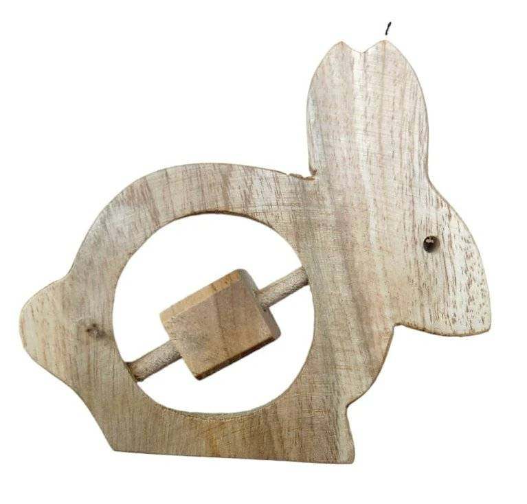 Baby neem wood teether in a bunny shape, promoting healthy gum development for infants.