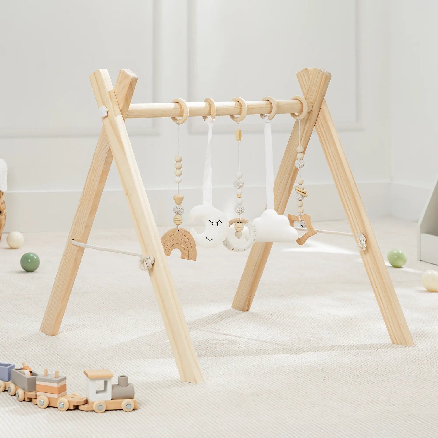 Comfy Cubs Baby Play Gym in Natural Wood - 