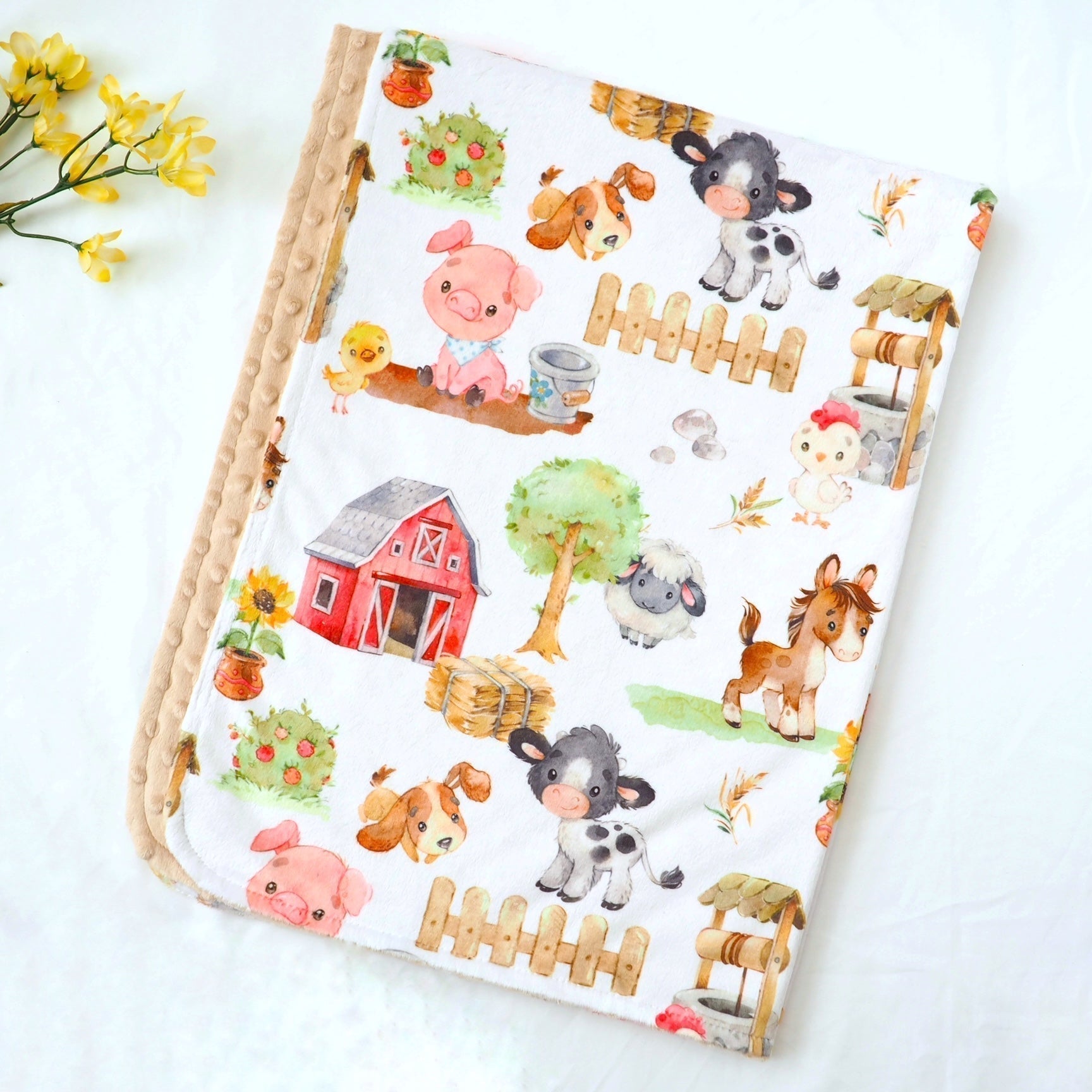 Baby And Toddler Minky Blanket Farm Animals Pattern Honey Lemonade