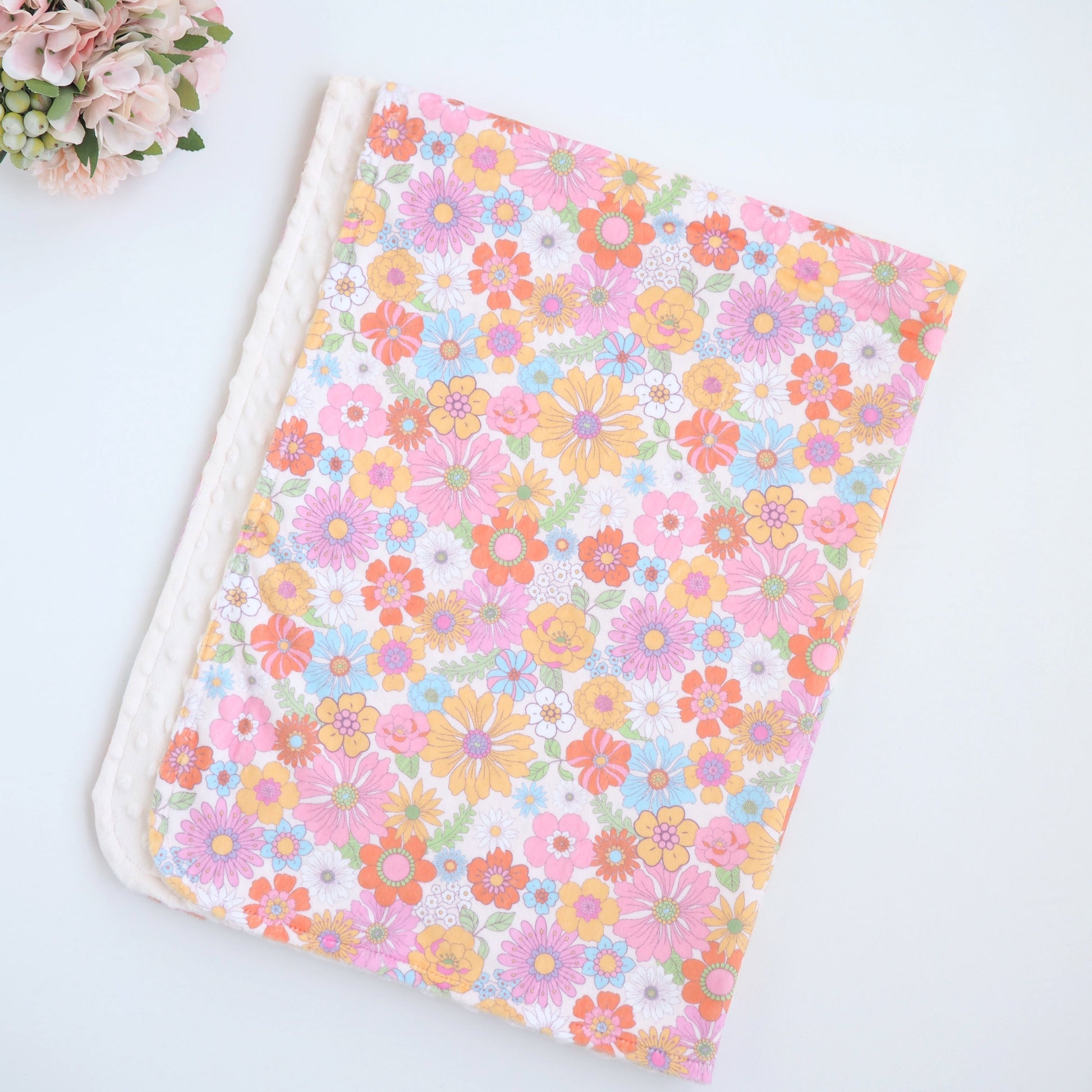 Baby And Toddler Minky Blanket Retro Floral Design Soft Comfortable Nursery Honey Lemonade