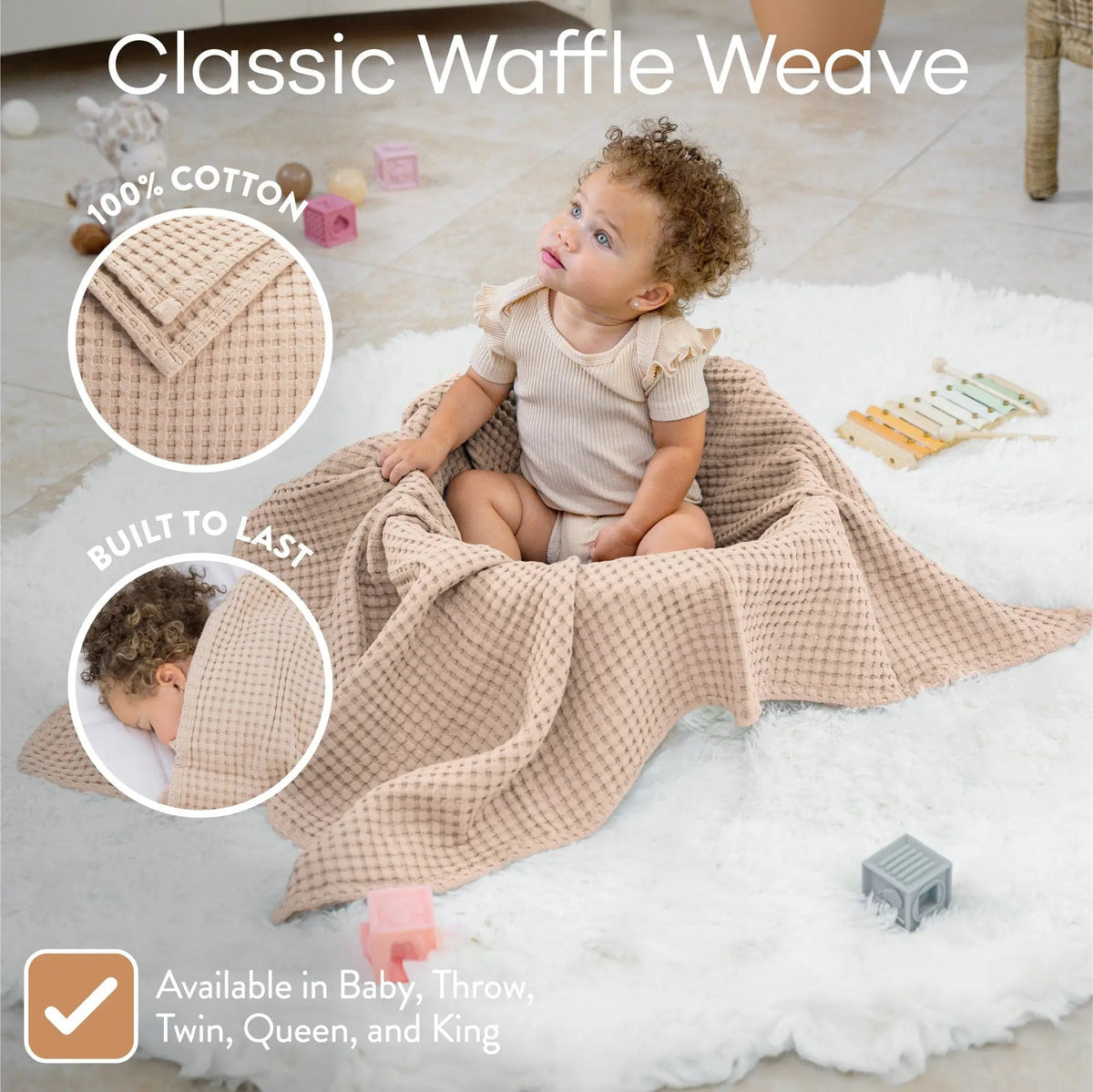 Comfy Cubs Baby Waffle Blankets in Blush - 