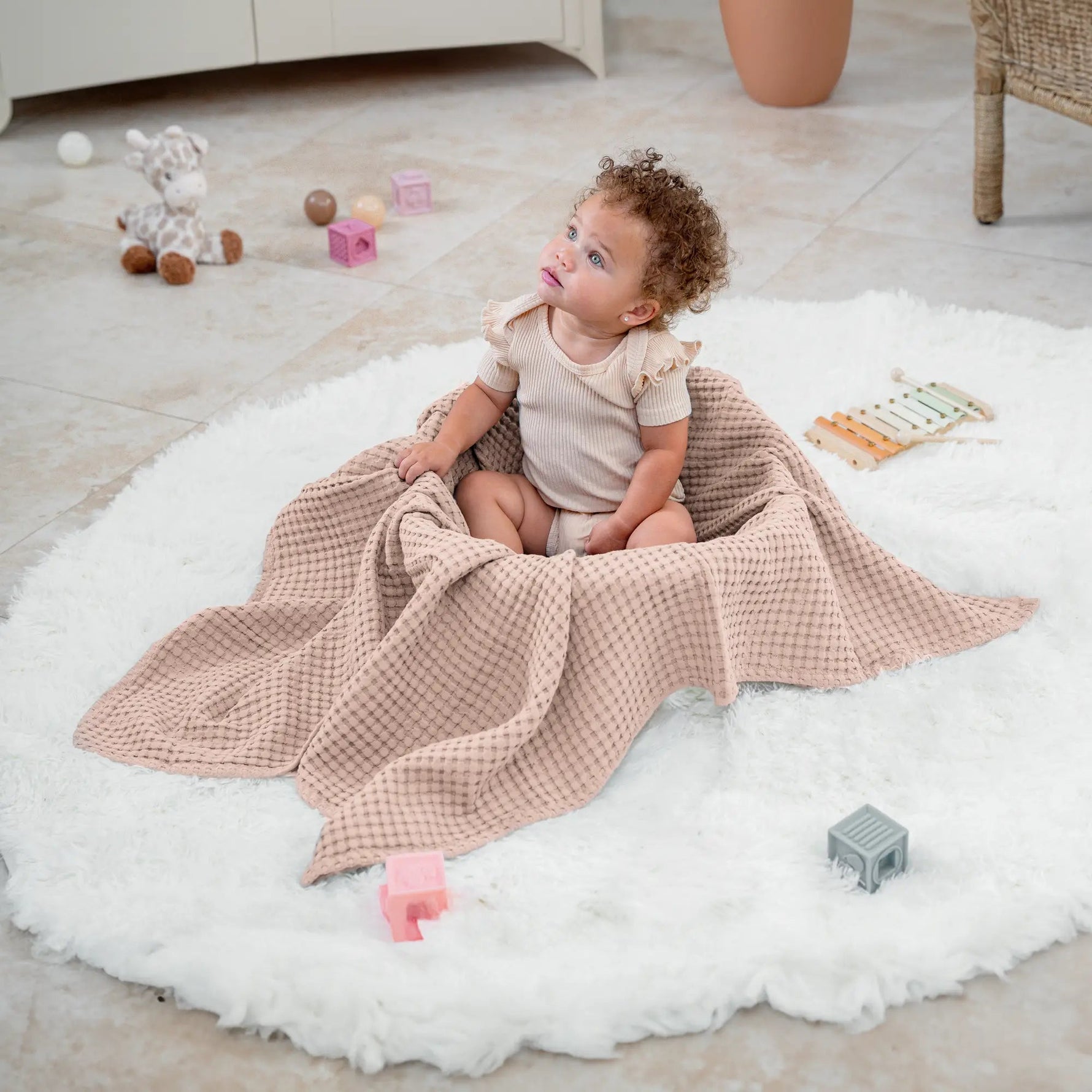 Comfy Cubs Baby Waffle Blankets in Blush - 