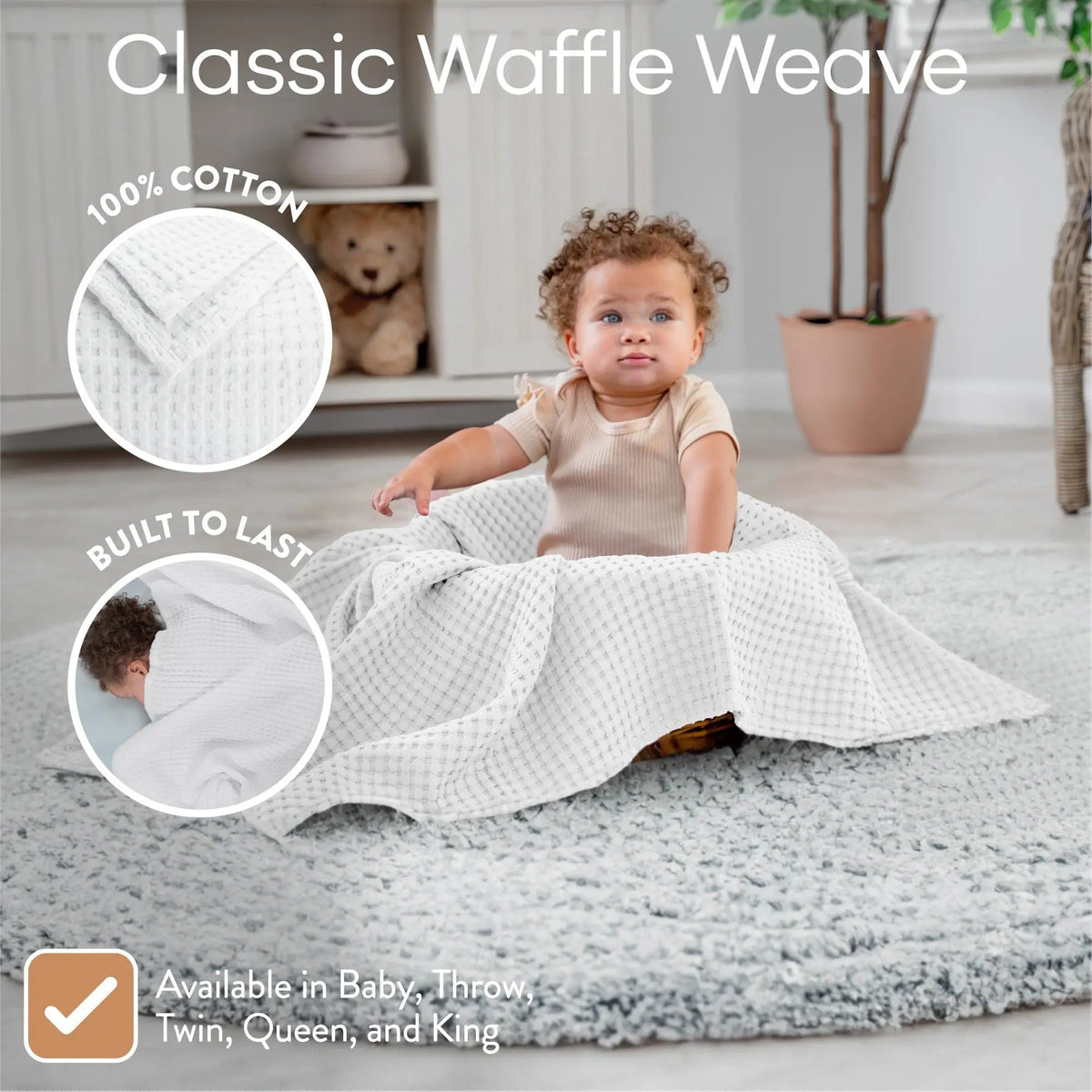 Comfy Cubs Baby Waffle Blankets in White - 