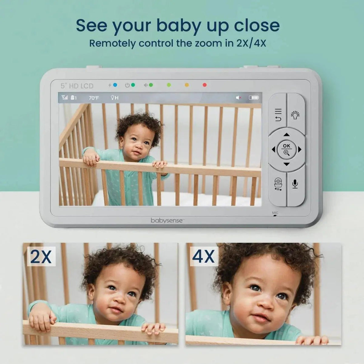 Babysense Babysense HD S2: Video Baby Monitor with 2 Cameras, Non Wifi, Split Screen & Night Light Machine - 
