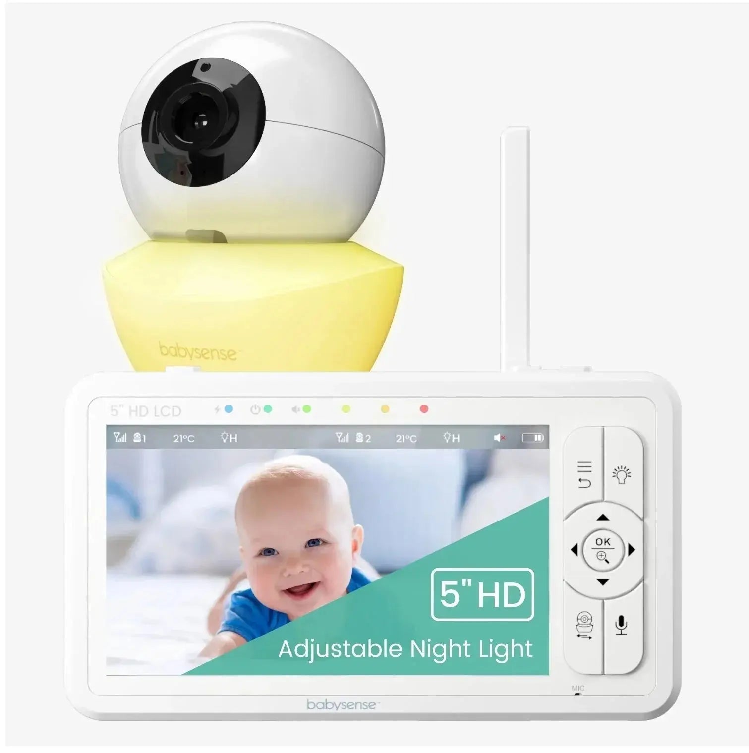 Babysense Babysense HD S2: Video Baby Monitor with 2 Cameras, Non Wifi, Split Screen & Night Light Machine - 