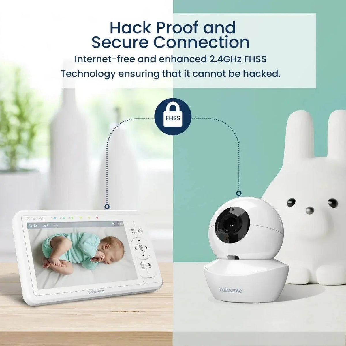 Babysense Babysense HD S2: Video Baby Monitor with 2 Cameras, Non Wifi, Split Screen & Night Light Machine - 