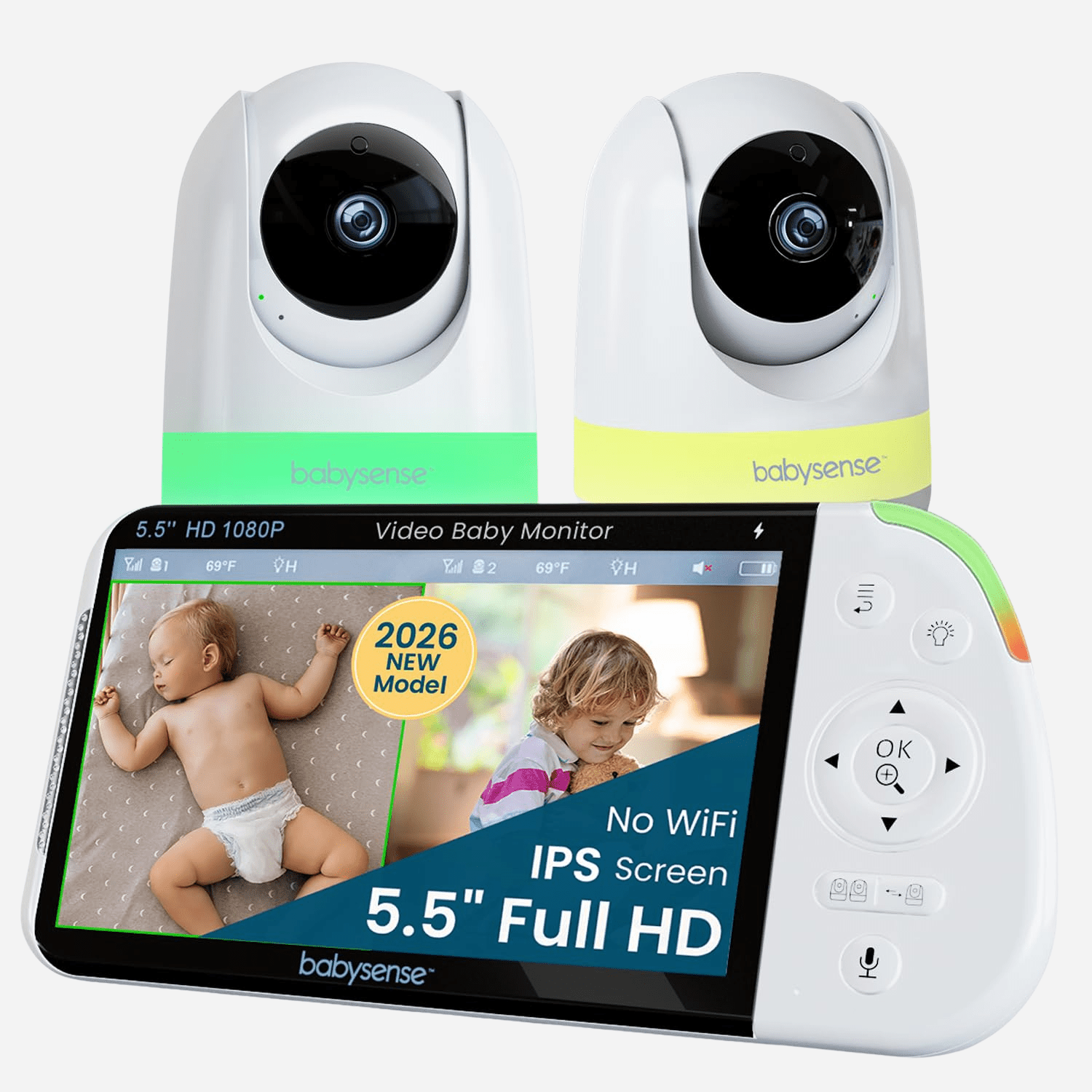 Babysense PRO: Video Baby Monitor with 2 Cameras, Non Wifi, Split Screen, Night Light & Sound Machine by Babysense at Everetts Place