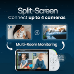 Babysense PRO non-wifi video baby monitor with two cameras, parent unit displaying split screen view